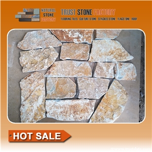 Natural Flagstone Courtyard,Beige Quartzite Random Flagstones Paver, Golden Quartzite Irregular Flagstone Patio Stone,
