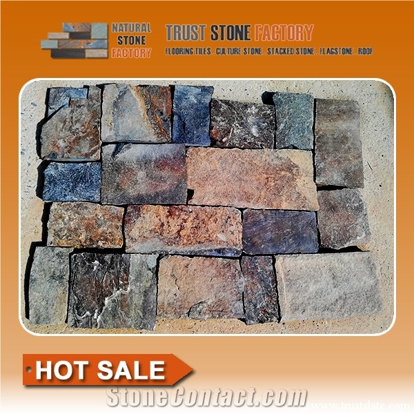 Quartzite Cube Stone & Pavers,Multicolor Courtyard Road Pavers, Exterior Pattern
