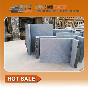 Quartzite Ledger Stone Outside Corner,Black Stacked Stone Veneer Corners,Stack Stone Cladding Corners,