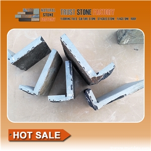 Stacked Stone Corner Installation,Black Stone Cladding Corners,Quartzite Ledger Stone Corner,