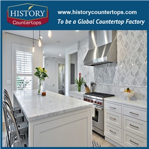 2017 New Trends Cararra White Marble Kitchen Worktops Island Tops with Laminated Bullnose Edge, Engineered Natural Stone Countertops Polished Surface for Multi-Family Projects