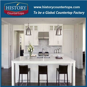 2017 New Trends Cararra White Marble Kitchen Worktops Island Tops with Laminated Bullnose Edge, Engineered Natural Stone Countertops Polished Surface for Multi-Family Projects