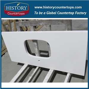 Artificial Stone Kitchen Island Tops Worktops with Customized Edges, Pure White Quartz Countertops Polished Solid Surface for Multi-Family and Apartment Projects