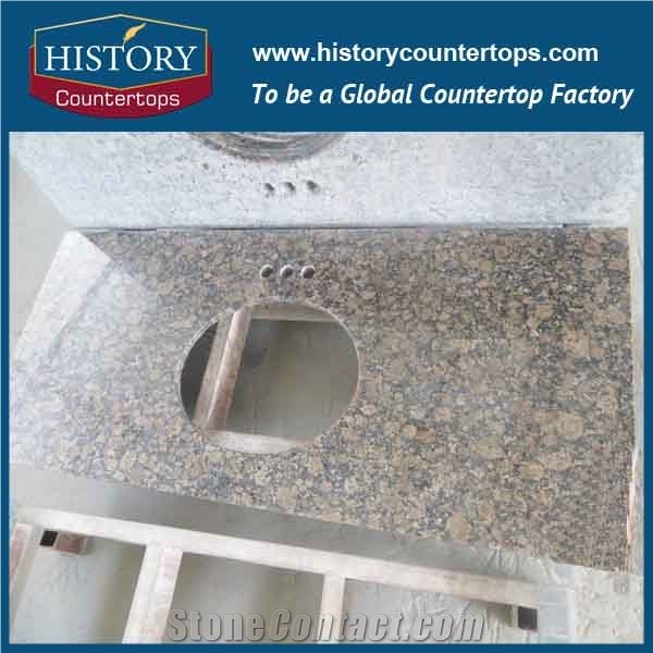 Baltic Brown Granite Vanity Tops with Single or Double Sinks for Bath Designs, Engineered Srone Bathroom Tops Polished Surface Prices for Hospitality Projects