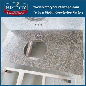 Baltic Brown Granite Vanity Tops with Single or Double Sinks for Bath Designs, Engineered Srone Bathroom Tops Polished Surface Prices for Hospitality Projects