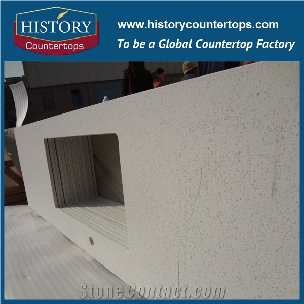 China Crystal White Quartz Kitchen Island Bar Tops Worktops with Customized Edges, Engineered Coutertops Polished Surface for Multi-Family and Apartment Projects