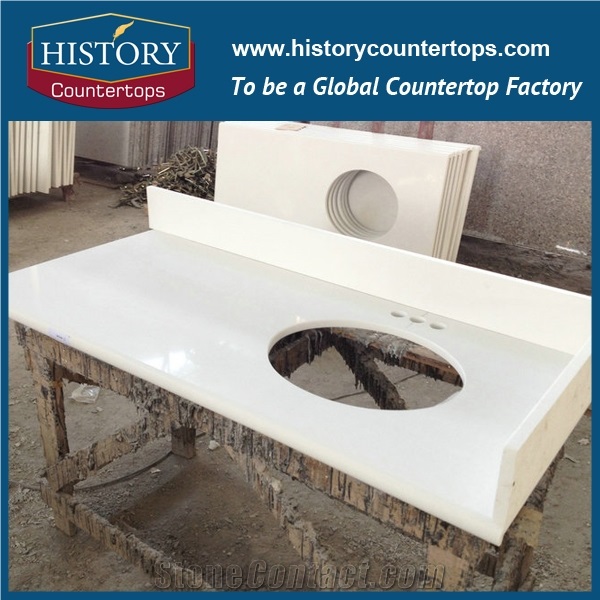 China New Style Pure White Quartz for Bathroom Countertops, Polishing Vanity Tops with Eased Polished for Hospitality Project