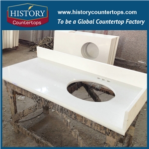 China New Style Pure White Quartz for Bathroom Countertops, Polishing Vanity Tops with Eased Polished for Hospitality Project