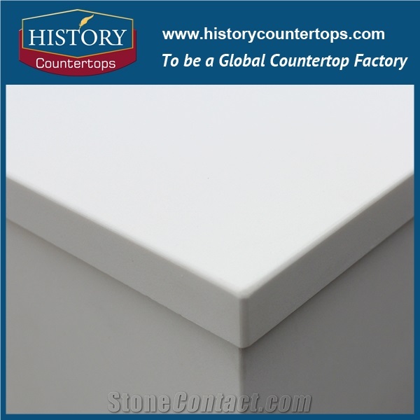 China New Style Pure White Quartz for Bathroom Countertops, Polishing Vanity Tops with Eased Polished for Hospitality Project