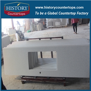 Crystal White Quartz Kitchen Island Bench Top with Customized Edges Flat Edge for Construction, Artificial Stone Countertops Custom Polished Solid Surface for Multi-Family and Apartment Projects