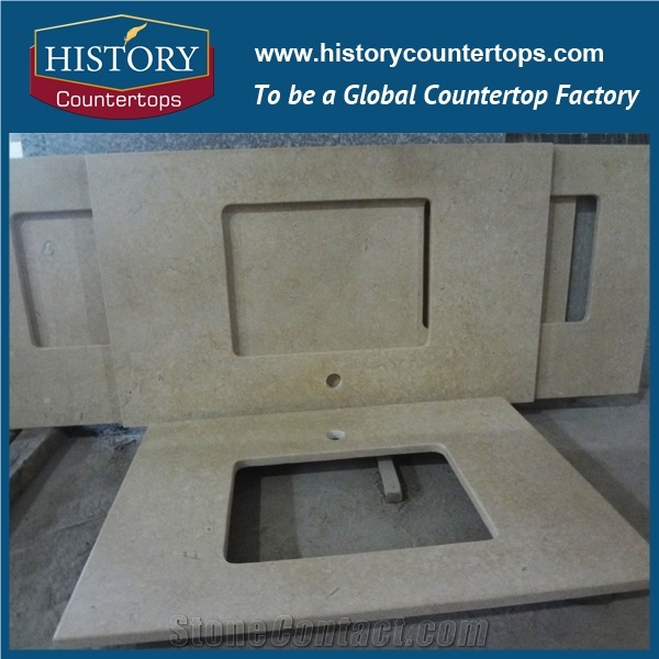 Galala Beige Marble Vanity Top with Single or Double Sinks for Bath Designs, Natural Stone Bathroom Tops Polished Surface for Hospitality Projects