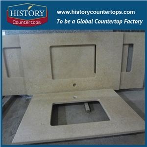 Galala Beige Marble Vanity Top with Single or Double Sinks for Bath Designs, Natural Stone Bathroom Tops Polished Surface for Hospitality Projects