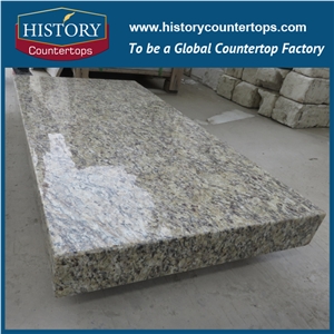 Giallo Ornamental Vanity Top with Single or Double Sinks for Bath Designs, Engineered Bathroom Natural Granite Stone Top Polished Surface for Hospitality Projects
