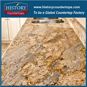 High Quality River Yellow Granite Kitchen Countertops, Island Tops, Benchtops with Customized Edges, Brazil Beautiful Custom Worktops Decoration