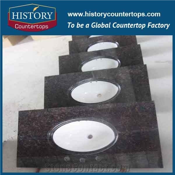 India Tan Brown Granite Vanity Tops with Single or Double Sinks for Sales, Custom Natural Stone Bathroom Tops Polished Surface Prices for Hospitality Projects
