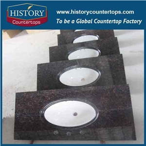 India Tan Brown Granite Vanity Tops with Single or Double Sinks for Sales, Custom Natural Stone Bathroom Tops Polished Surface Prices for Hospitality Projects