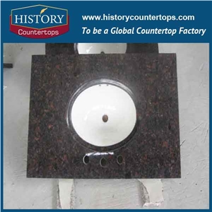 India Tan Brown Granite Vanity Tops with Single or Double Sinks for Sales, Custom Natural Stone Bathroom Tops Polished Surface Prices for Hospitality Projects
