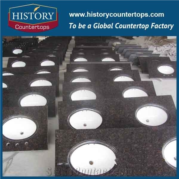 India Tan Brown Granite Vanity Tops with Single or Double Sinks for Sales, Custom Natural Stone Bathroom Tops Polished Surface Prices for Hospitality Projects
