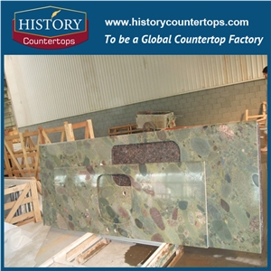 Pebble Green Granite Countertops with Customized Edges for Sales, Engineered Kitchen Island Bench Top Worktops Solid Surface for Multi-Family and Apartment Projeccts