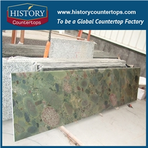 Pebble Green Granite Countertops with Customized Edges for Sales, Engineered Kitchen Island Bench Top Worktops Solid Surface for Multi-Family and Apartment Projeccts