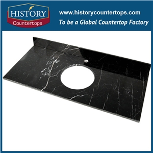 Polished Chinese Nero Marquina Marble/White Stripe in Black Marble/Black Marble Vanity Top/Bathroom Countertops/Black Marble Countertop for Hotel