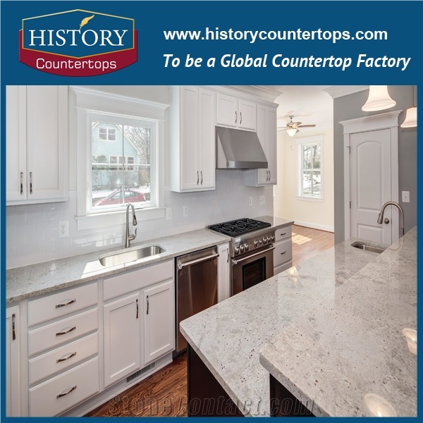 River White/Thunder White Granite Countertops Polished Surface for Sales, Engineered Kitchen Island Tops Worktops with Customized Edges for Multi-Family Projects