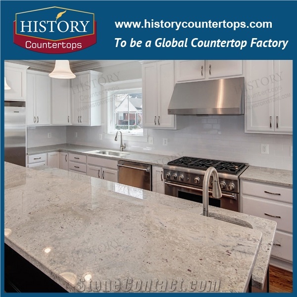 River White/Thunder White Granite Countertops Polished Surface for Sales, Engineered Kitchen Island Tops Worktops with Customized Edges for Multi-Family Projects