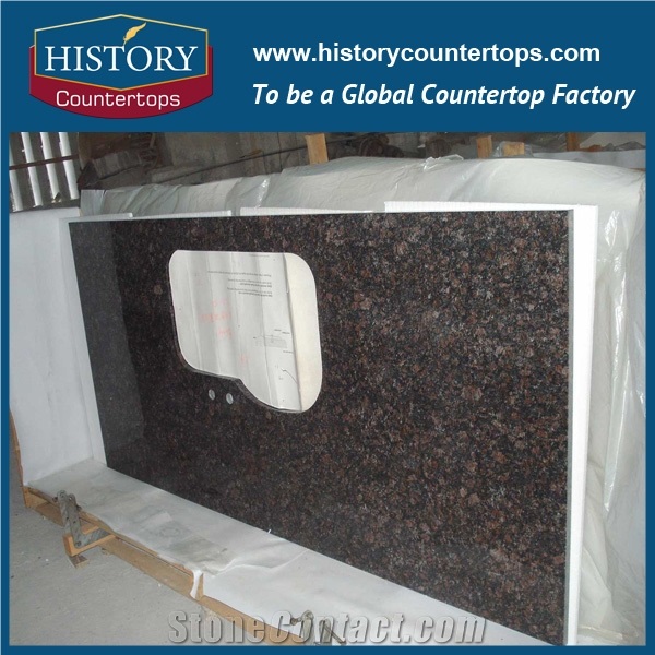 Tan Brown Granite Kitchen Island Bench Top Laminated Bullnose Edge for Sales and Building, Engineered Stone Countertops Polished Surface for Multi-Family and Apartment Projects