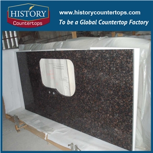 Tan Brown Granite Kitchen Island Bench Top Laminated Bullnose Edge for Sales and Building, Engineered Stone Countertops Polished Surface for Multi-Family and Apartment Projects