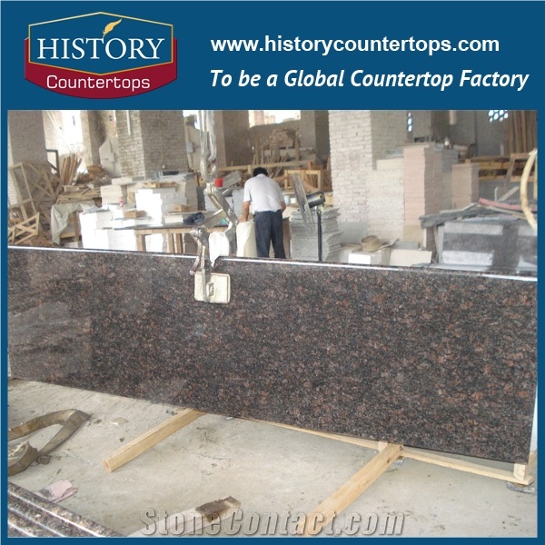 Tan Brown Granite Kitchen Island Bench Top Laminated Bullnose Edge for Sales and Building, Engineered Stone Countertops Polished Surface for Multi-Family and Apartment Projects