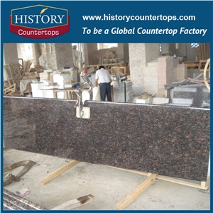 Tan Brown Granite Kitchen Island Bench Top Laminated Bullnose Edge for Sales and Building, Engineered Stone Countertops Polished Surface for Multi-Family and Apartment Projects