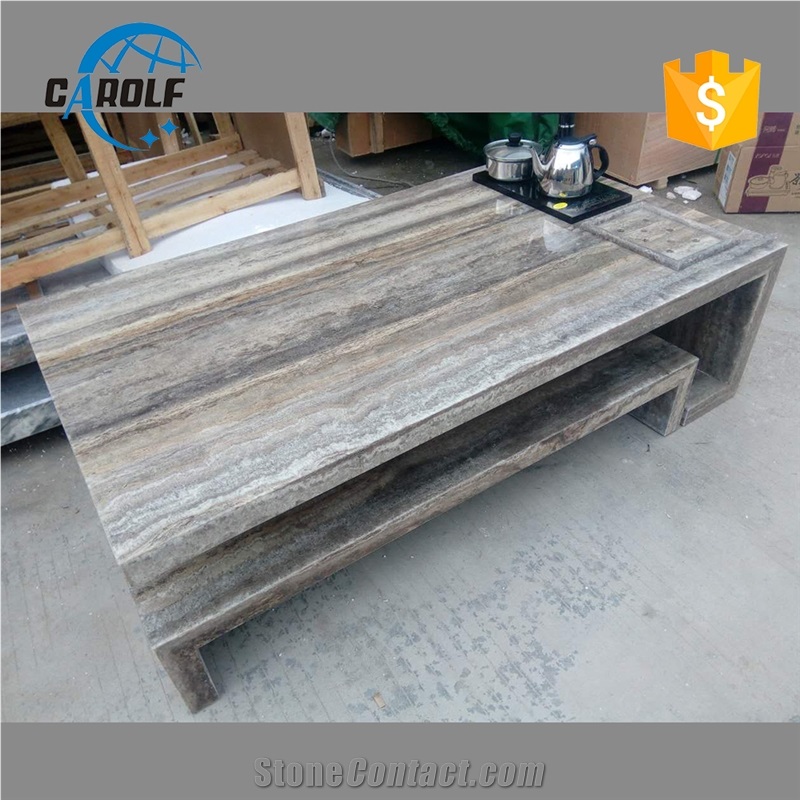Full Marble Coffee Table with Tea Pot, Grey Marble Furniture