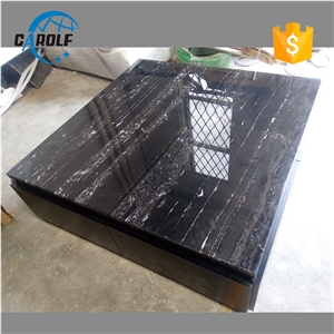 Silver Dragon Marble Square Coffee Table with Black Oak Wooden Base