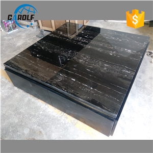 Silver Dragon Marble Square Coffee Table with Black Oak Wooden Base