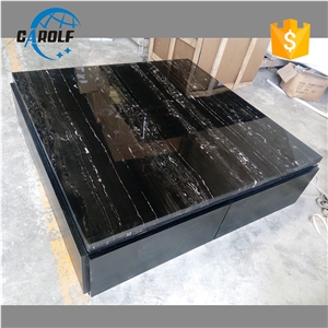 Silver Dragon Marble Square Coffee Table with Black Oak Wooden Base