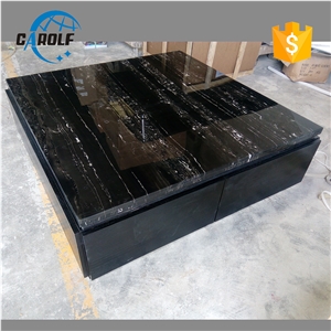 Silver Dragon Marble Square Coffee Table with Black Oak Wooden Base