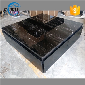Silver Dragon Marble Square Coffee Table with Black Oak Wooden Base
