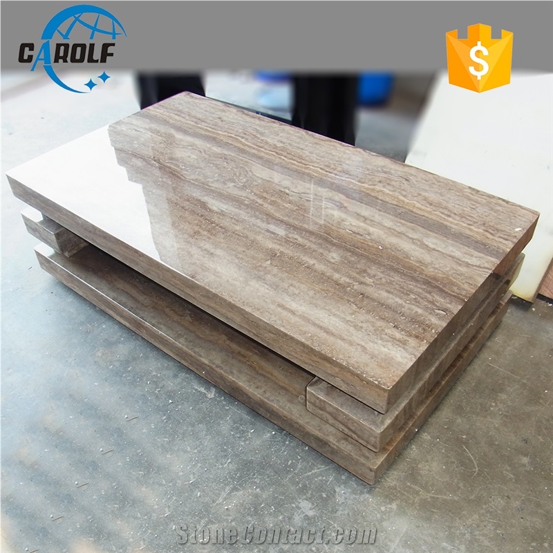 Simple 1.4 Meters Full Grey Travertine Coffee Table