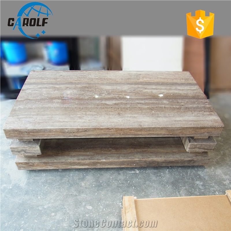 Simple 1.4 Meters Full Grey Travertine Coffee Table