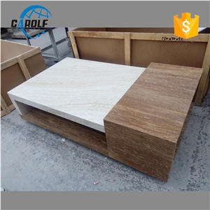 White Mix Yellow Travertine Coffee Table Without Drawer