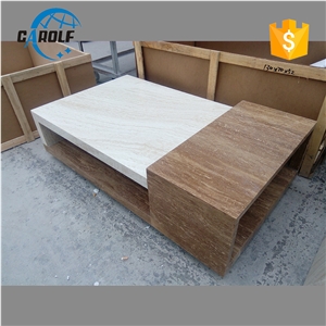 White Mix Yellow Travertine Coffee Table Without Drawer