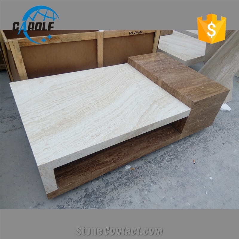 White Mix Yellow Travertine Coffee Table Without Drawer