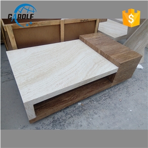 White Mix Yellow Travertine Coffee Table Without Drawer