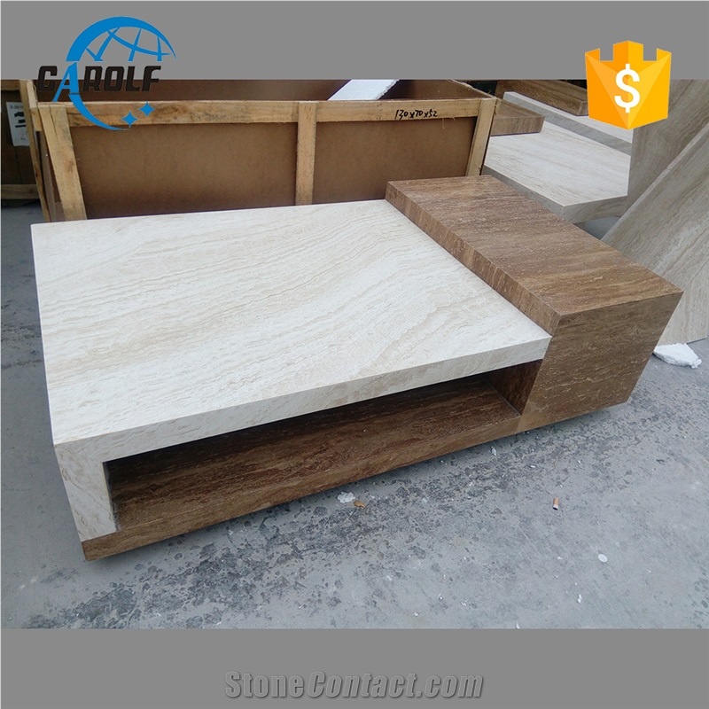 White Mix Yellow Travertine Coffee Table Without Drawer