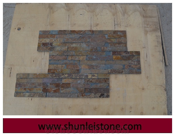 Rusty Slate Stacked Stone, China Rust Slate Cultured Stone,Multi Color Culture Ledge Stone , Slate Wall Decoration Panel , Rusty Corner and Flat Stone Veneer