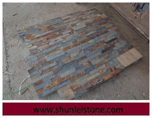 Rusty Slate Stacked Stone, China Rust Slate Cultured Stone,Multi Color Culture Ledge Stone , Slate Wall Decoration Panel , Rusty Corner and Flat Stone Veneer