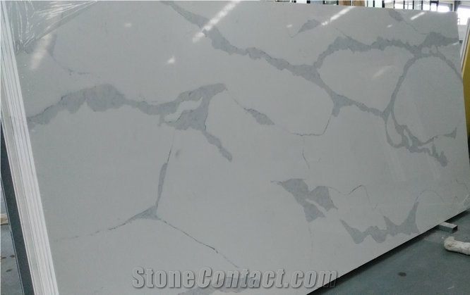 Popular Calacatta White Quartz Stone Big Slabs Used for Kitchen Application,Crystal White Quartz Slabs,Crystal White Quartz Bar Top