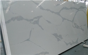 Popular Calacatta White Quartz Stone Big Slabs Used for Kitchen Application,Crystal White Quartz Slabs,Crystal White Quartz Bar Top