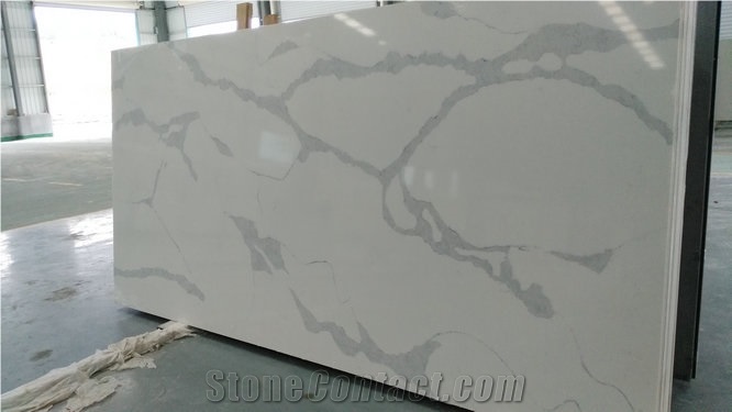 Popular Calacatta White Quartz Stone Big Slabs Used for Kitchen Application,Crystal White Quartz Slabs,Crystal White Quartz Bar Top