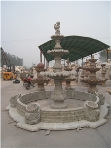 Hand Carved Green Marble 3 Tiers Fountain with Pool